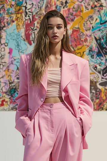 2-Piece Pink Peak Lapel One Button Women Business Casual Attire